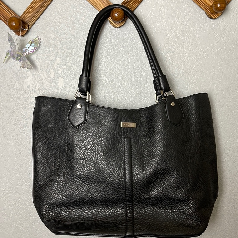 Cole Haan black leather tote bag with blue lining and just bag